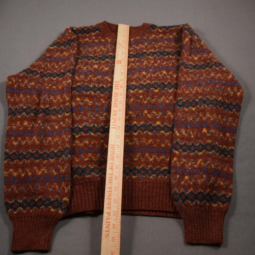 Vintage 80s Fair Isle Geometric Knit Men Sweater L Boho Coastal Rustic College